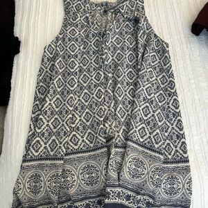 Women's Blue and White Patterned Sleeveless Dress